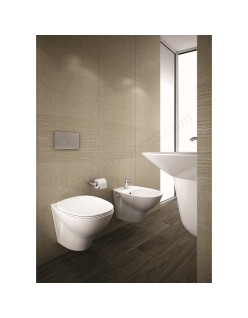 RAK CERAMICS Zestaw Morning Miska WC 52x37 cm podwieszana, rimless, biały połysk + deska WC slim wolnoopadająca.