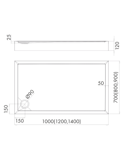 SCHEDPOL, SCHEDLINE COLLECTION Cameron White Brodzik prostokątny Stabilsound® 80x120x12cm, czarny.
