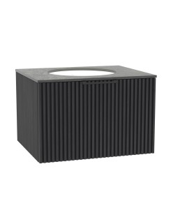 WOODEN Szafka drewniana wisząca Dąb Węgiel z blatem i umywalką podblatową - komplet, 80cm, Lamele, na wymiar, Imperiu