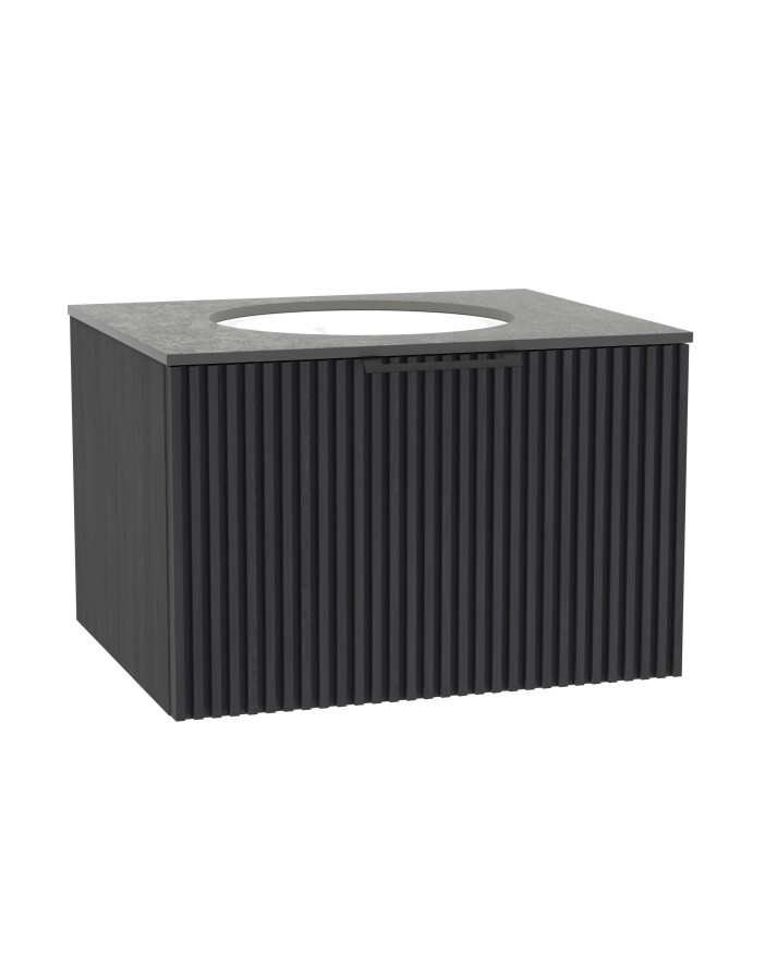 WOODEN Szafka drewniana wisząca Dąb Węgiel z blatem i umywalką podblatową - komplet, 80cm, Lamele, na wymiar, Imperiu