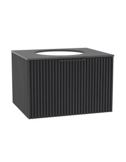 WOODEN Szafka drewniana wisząca Dąb Węgiel z blatem i umywalką podblatową - komplet, 60cm, Lamele, na wymiar, Imperiu