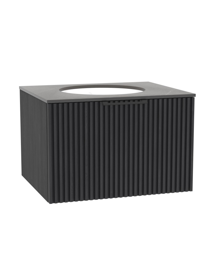 WOODEN Szafka drewniana wisząca Dąb Węgiel z blatem i umywalką podblatową - komplet, 60cm, Lamele, na wymiar, Imperiu