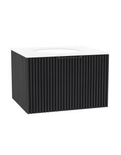 WOODEN Szafka drewniana wisząca Dąb Węgiel z blatem i umywalką podblatową - komplet, 50cm, Lamele, na wymiar, Imperiu