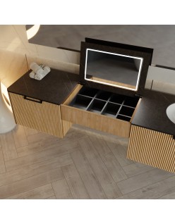 WOODEN Szafka drewniana wisząca Dąb Naturalny z blatem, 60 cm, Lamele, na wymiar, Imperium