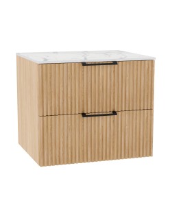 WOODEN DUO Szafka drewniana wisząca Dąb Naturalny z blatem komplet, 50 cm, Lamele, na wymiar, Imperium.