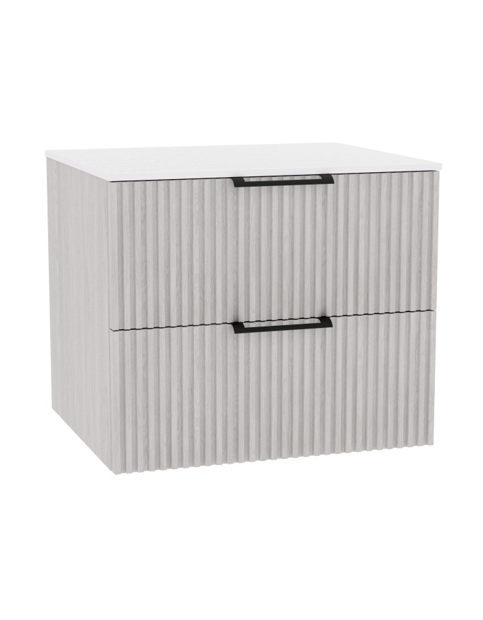 WOODEN DUO Szafka drewniana wisząca Dąb Bielony z blatem komplet, 60 cm, Lamele, na wymiar, Imperium.
