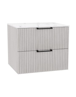 WOODEN DUO Szafka drewniana wisząca 60cm z blatem - komplet, Dąb Bielony, Lamele, na wymiar, Imperium.