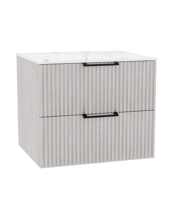 WOODEN DUO Szafka drewniana wisząca 60cm z blatem - komplet, Dąb Bielony, Lamele, na wymiar, Imperium.