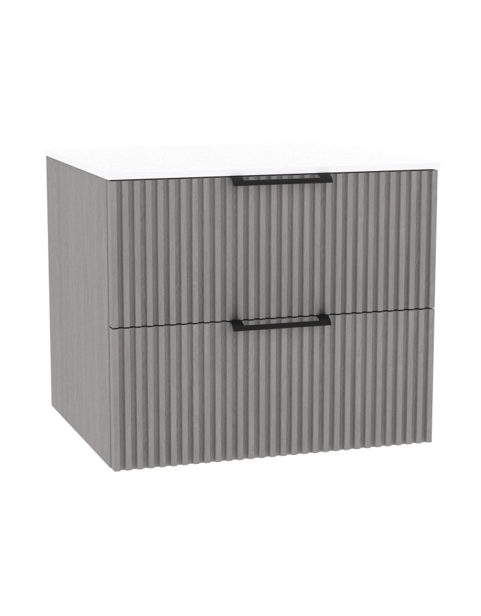 WOODEN DUO Szafka drewniana wisząca Dąb Mglisty z blatem komplet, 50 cm, Lamele, na wymiar, Imperium.