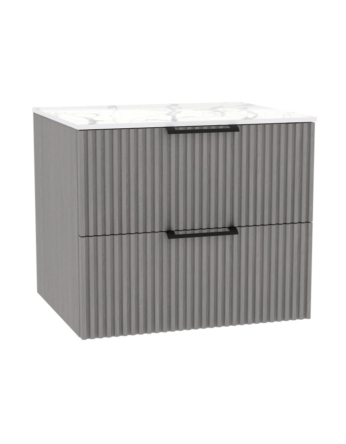 WOODEN DUO Szafka drewniana wisząca Dąb Mglisty z blatem komplet, 80 cm, Lamele, na wymiar, Imperium.
