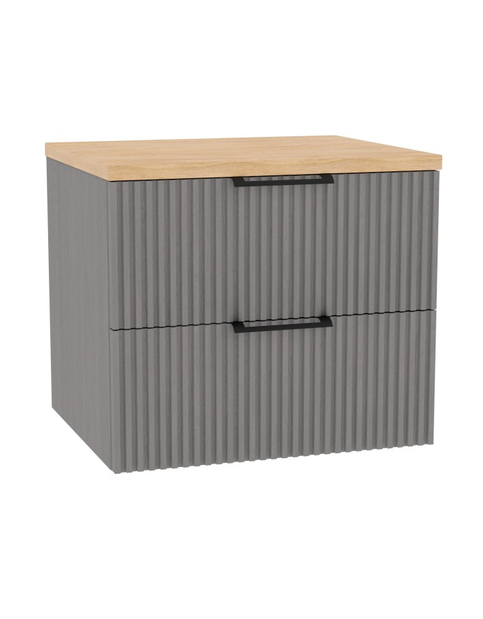 WOODEN DUO Szafka drewniana wisząca Dąb Mglisty z blatem komplet, 80 cm, Lamele, na wymiar, Imperium.