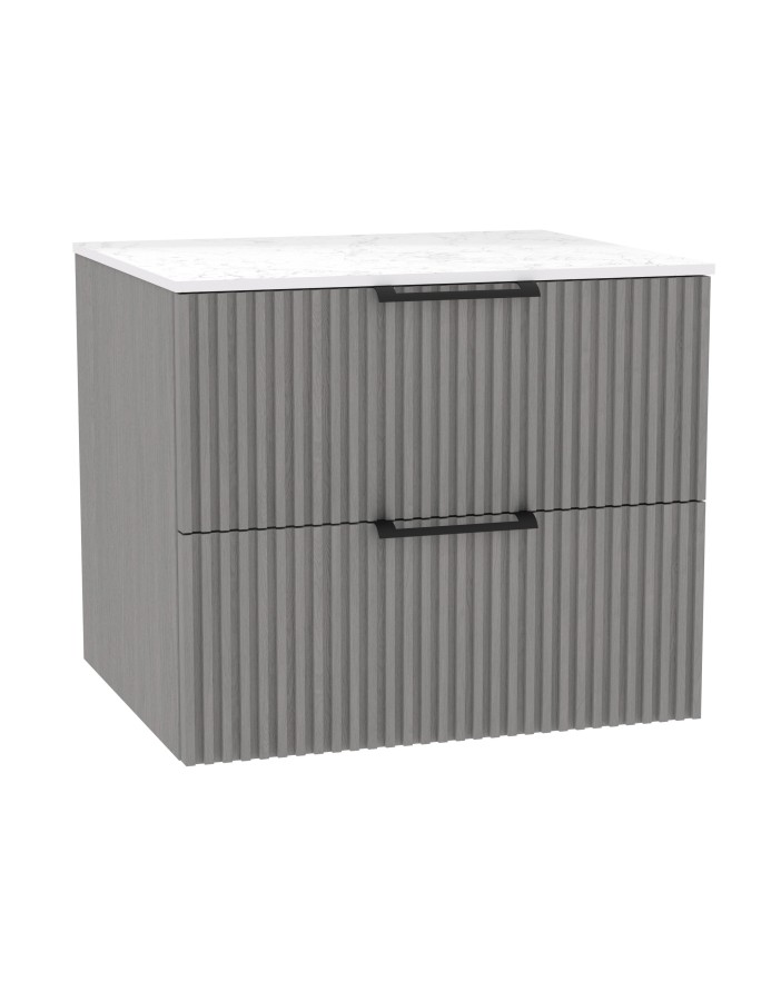 WOODEN DUO Szafka drewniana wisząca Dąb Mglisty z blatem komplet, 80 cm, Lamele, na wymiar, Imperium.