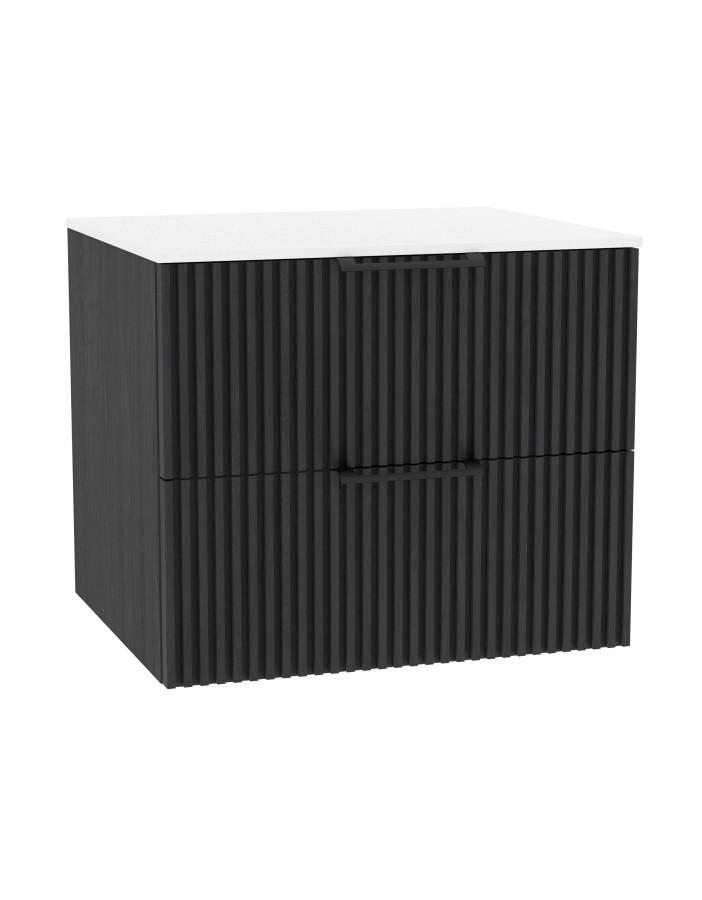 WOODEN DUO Szafka drewniana wisząca Dąb Węgiel z blatem komplet, 50 cm, Lamele, na wymiar, Imperium.
