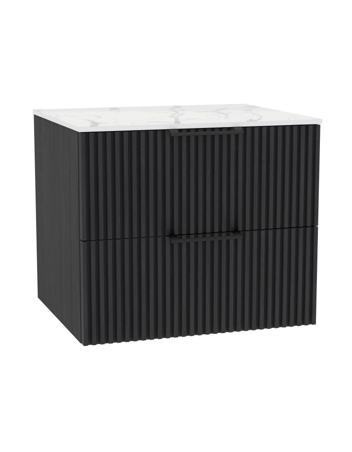 WOODEN DUO Szafka drewniana wisząca Dąb Węgiel z blatem komplet, 50 cm, Lamele, na wymiar, Imperium.