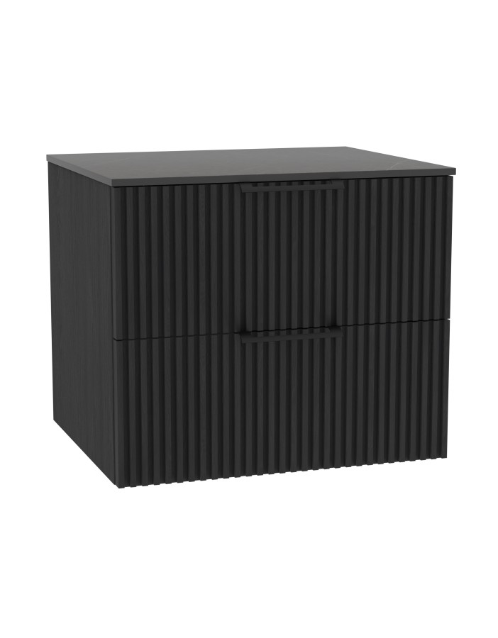 WOODEN DUO Szafka drewniana wisząca Dąb Węgiel z blatem komplet, 50 cm, Lamele, na wymiar, Imperium.