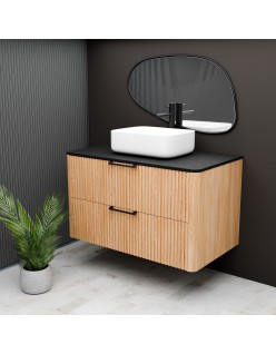 WOODEN DUO Szafka drewniana wisząca Dąb Węgiel z blatem komplet, 60 cm, Lamele, na wymiar, Imperium.