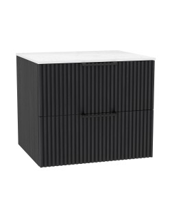 WOODEN DUO Szafka drewniana wisząca Dąb Węgiel z blatem komplet, 60 cm, Lamele, na wymiar, Imperium.