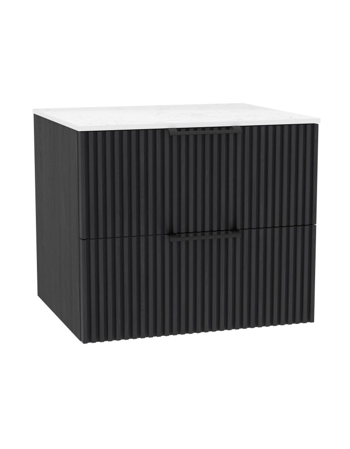 WOODEN DUO Szafka drewniana wisząca Dąb Węgiel z blatem komplet, 60 cm, Lamele, na wymiar, Imperium.