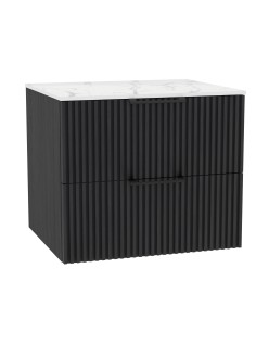 WOODEN DUO Szafka drewniana wisząca Dąb Węgiel z blatem komplet, 60 cm, Lamele, na wymiar, Imperium.