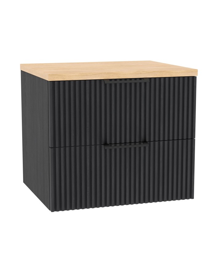 WOODEN DUO Szafka drewniana wisząca Dąb Węgiel z blatem komplet, 60 cm, Lamele, na wymiar, Imperium.