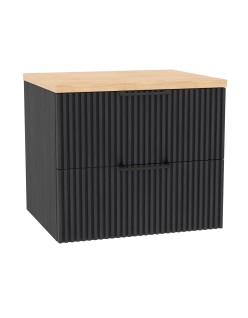 WOODEN DUO Szafka drewniana wisząca Dąb Węgiel z blatem komplet, 80 cm, Lamele, na wymiar, Imperium.