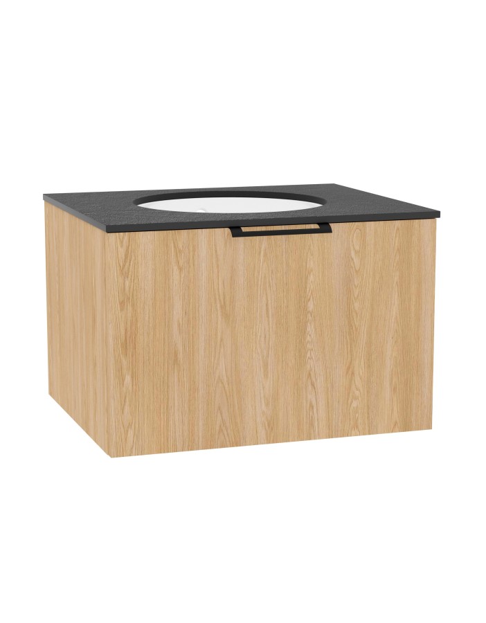 WOODEN Szafka drewniana wisząca Dąb Naturalny z blatem i umywalką podblatową - komplet, 50cm, Lamele, na wymiar, Imperium