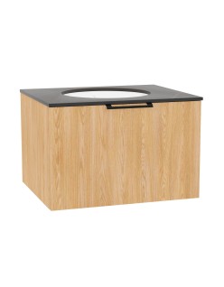 WOODEN Szafka drewniana wisząca Dąb Naturalny z blatem i umywalką podblatową - komplet, 50cm, Lamele, na wymiar, Imperium