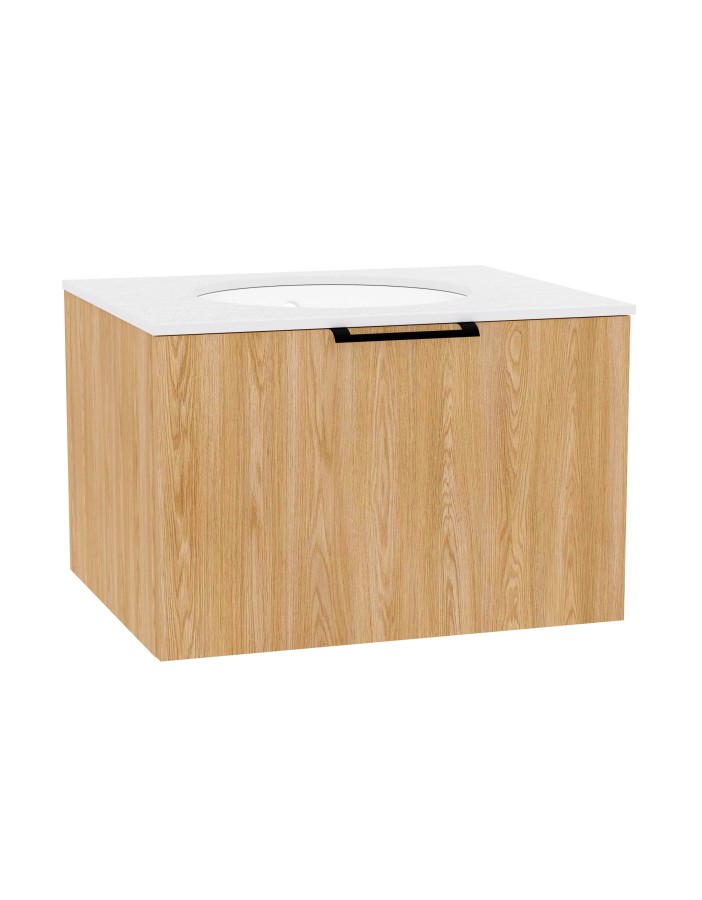 WOODEN Szafka drewniana wisząca Dąb Naturalny z blatem i umywalką podblatową - komplet, 50cm, Lamele, na wymiar, Imperium WOODEN Szafka drewniana wisząca Dąb Naturalny z blatem i umywalką podblatową - komplet, 50cm, Lamele, na wymiar, Imperium