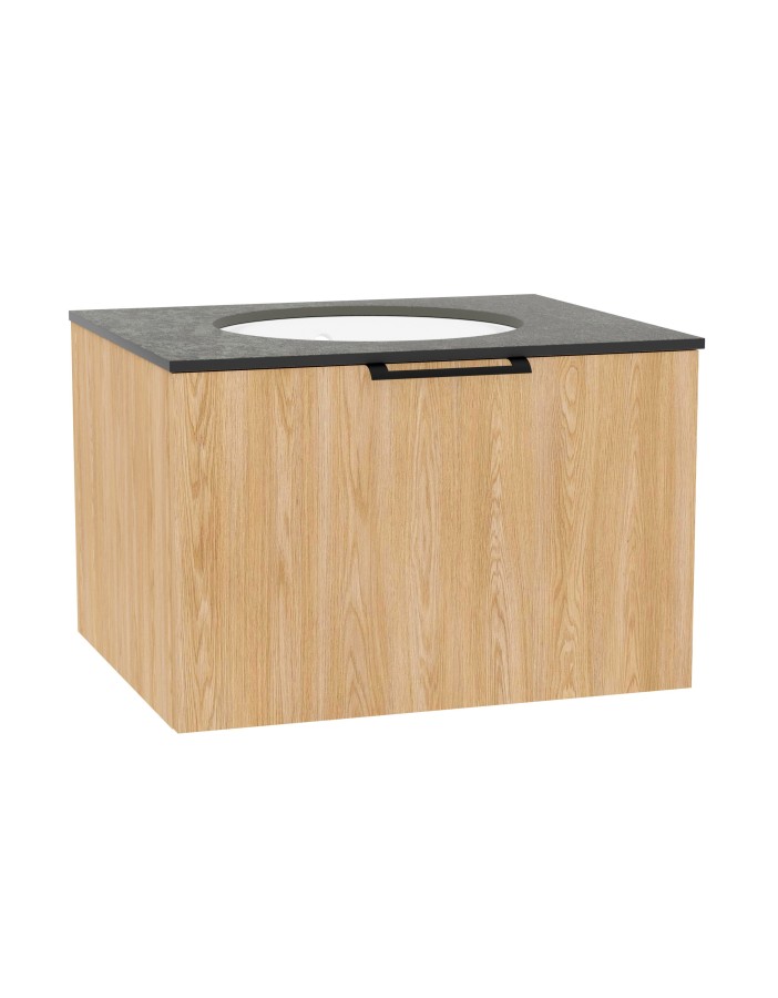 WOODEN Szafka drewniana wisząca Dąb Naturalny z blatem i umywalką podblatową - komplet, 50cm, Lamele, na wymiar, Imperium WOODEN Szafka drewniana wisząca Dąb Naturalny z blatem i umywalką podblatową - komplet, 50cm, Lamele, na wymiar, Imperium