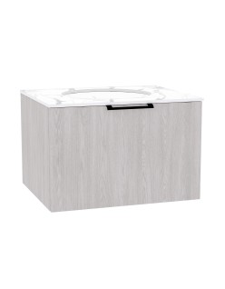 WOODEN Szafka drewniana wisząca Dąb Naturalny z blatem i umywalką podblatową - komplet, 50cm, Lamele, na wymiar, Imperium