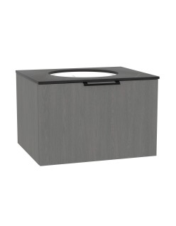 WOODEN Szafka drewniana wisząca Dąb Naturalny z blatem i umywalką podblatową - komplet, 50cm, Lamele, na wymiar, Imperium