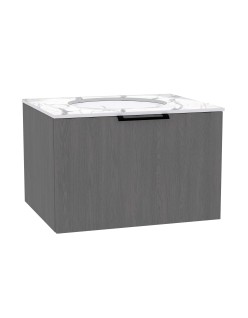 WOODEN CLASSIC Szafka drewniana wisząca 80cm z blatem i umywalką podblatową - komplet, Dąb Mglisty, na wymiar, Imperium
