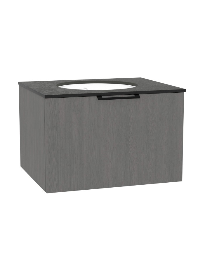 WOODEN CLASSIC Szafka drewniana wisząca 80cm z blatem i umywalką podblatową - komplet, Dąb Mglisty, na wymiar, Imperium