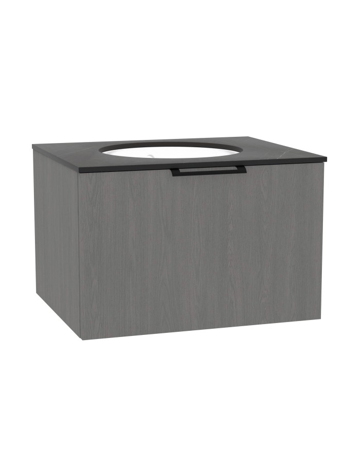 WOODEN CLASSIC Szafka drewniana wisząca 80cm z blatem i umywalką podblatową - komplet, Dąb Mglisty, na wymiar, Imperium