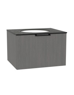 WOODEN CLASSIC Szafka drewniana wisząca 50cm z blatem i umywalką podblatową - komplet, Dąb Mglisty, na wymiar, Imperium