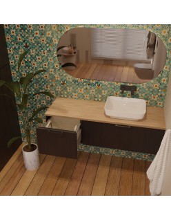 WOODEN CLASSIC Szafka drewniana wisząca 100cm z blatem i umywalką podblatową - komplet, Dąb Węgiel, na wymiar, Imperium