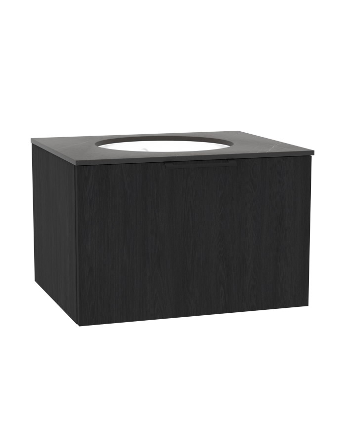 WOODEN CLASSIC Szafka drewniana wisząca 80cm z blatem i umywalką podblatową - komplet, Dąb Węgiel, na wymiar, Imperium