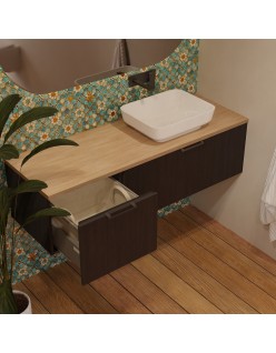 WOODEN CLASSIC Szafka drewniana wisząca 80cm z blatem i umywalką podblatową - komplet, Dąb Węgiel, na wymiar, Imperium